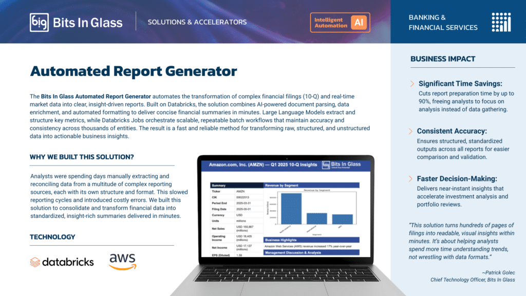 AI powered report generation for banking and financial services organizations